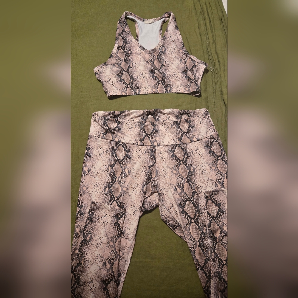 143 Story Snakeskin Print Sports Bra and Leggings Set